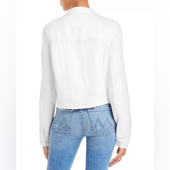 Bloomingdale’s Paige Vivienne Relaxed Denim Frayed Hem Crop White Jacket Medium - Picture 2 of 9